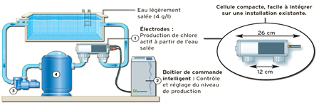 La cellule d'électrolyse d'une piscine au sel