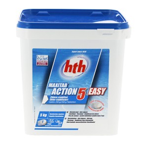 Maxitab Action 5 Easy - Galet 200 g - 5 kg - Chlore, oxygène actif, brome - HTH