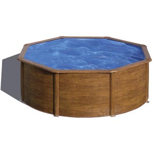 Piscine acier Pacific - Imitation bois - Ronde - Ø 3,50 m x 1,20 m - Piscine acier - Gre