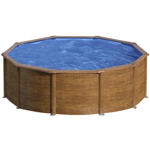 Piscine acier Pacific - Imitation bois - Ronde - Ø 4,60 m x 1,20 m - Piscine acier - Gre