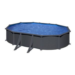 Piscine acier Juni - Gris anthracite - Ovale - 5,27 m x 3,27 m x 1,32 m - Piscine acier - Gre