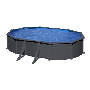 Piscine acier Juni - Gris anthracite - Ovale - 6,34 m x 3,99 m x 1,32 m - Piscine acier - Gre