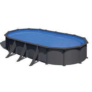 Piscine acier Juni - Gris anthracite - Ovale - 7,44 m x 3,99 m x 1,32 m - Piscine acier - Gre