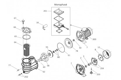 Pièces détachée Mini 80 M - 0,8 CV - 11,6 m3/h - RECONDITIONNÉ - Bon état